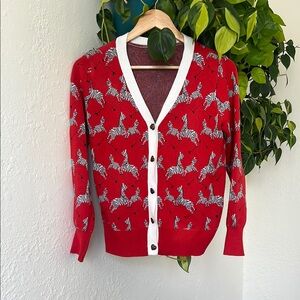Red Zebra Print Cardigan Sweater with Heart Buttons